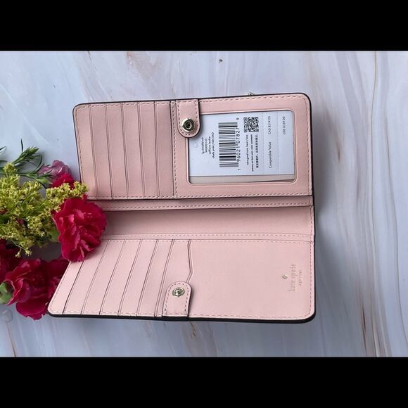 Kate Spade darcy large slim bifold wallet Chalk Pink Saffinao leather - Picture 5 of 5